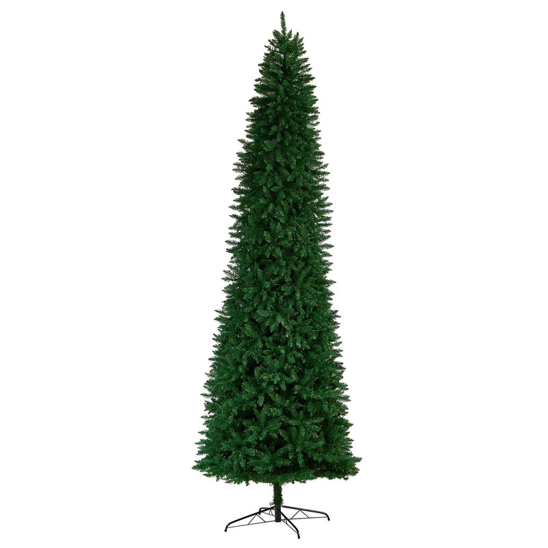 Nearly Natural 11-ft Slim Green Mountain Pine Artificial Christmas Tree with 950 Clear LED Lights (T3329)