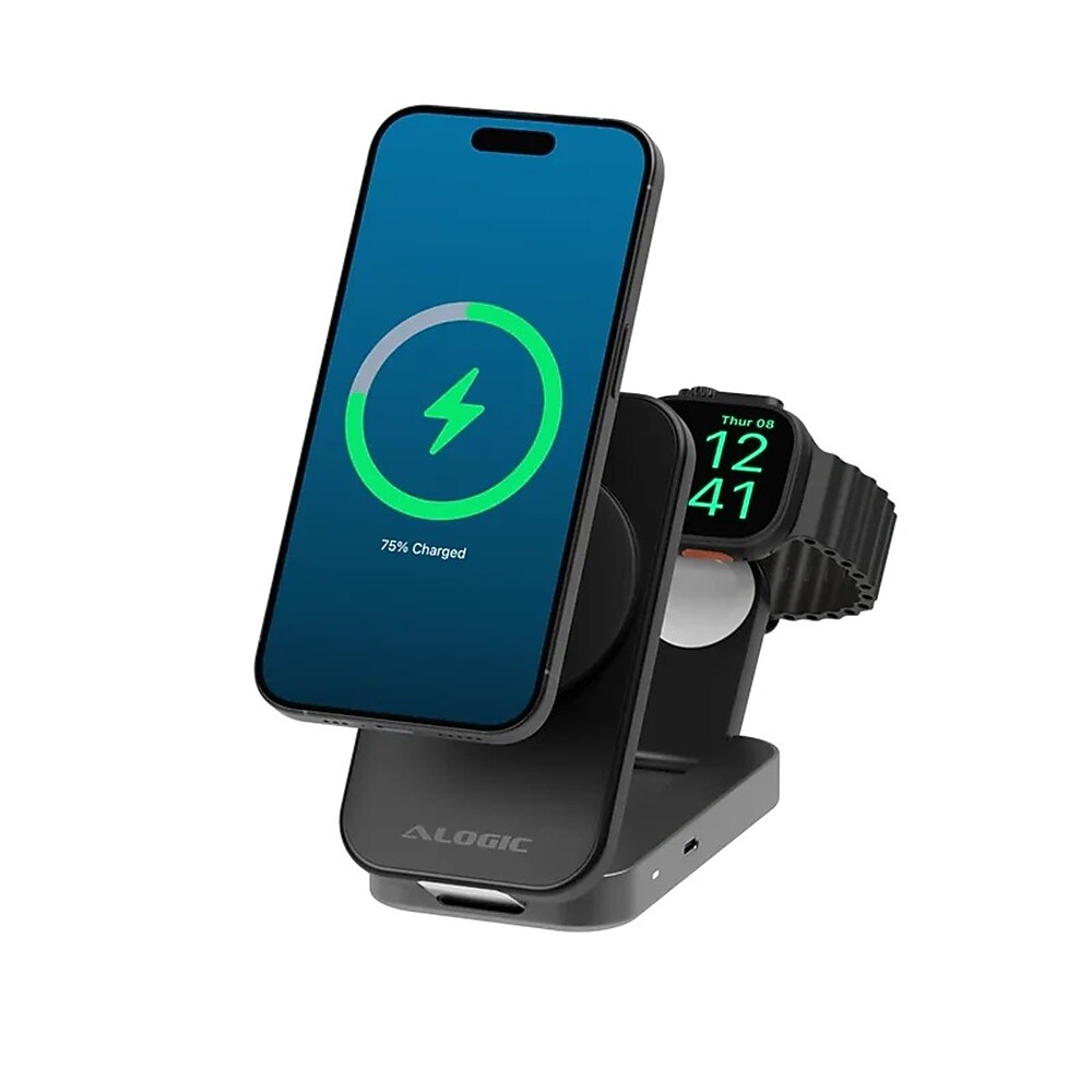 Alogic Flip 2-in-1 Qi2 Wireless Charging Stand, Black (AL21WCFL-BK)