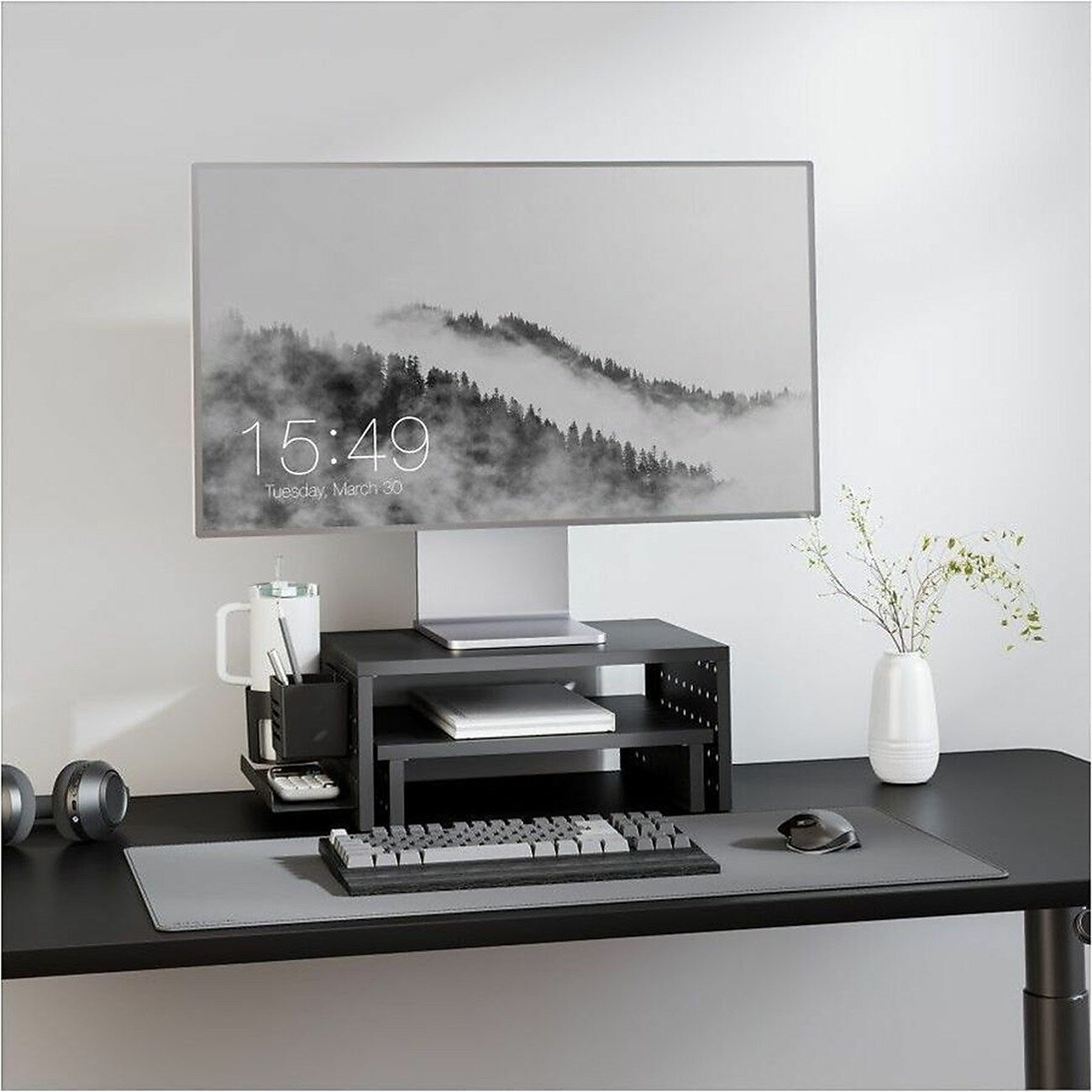Kantek Pegboard Adjustable Dual Monitor Risers & Accessories, Up to 32", Black (KTKPBS530)