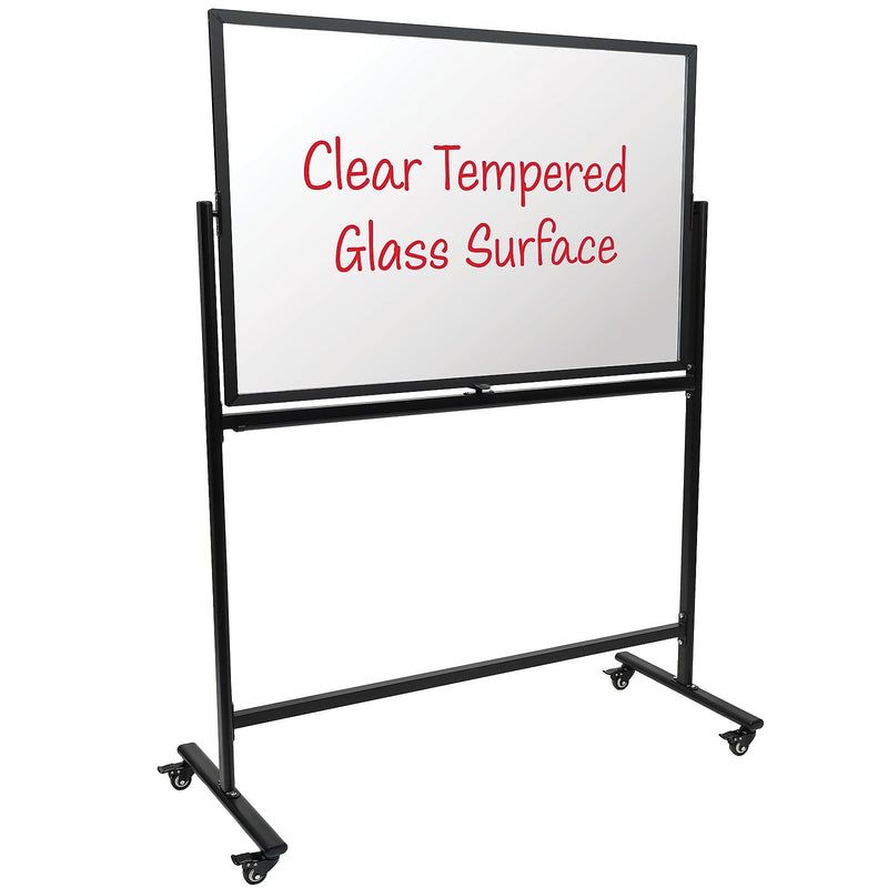 Excello Global Products Glass Mobile Dry-Erase Whiteboard, Aluminum Frame, 48" x 32" (EGP-HD-0552)