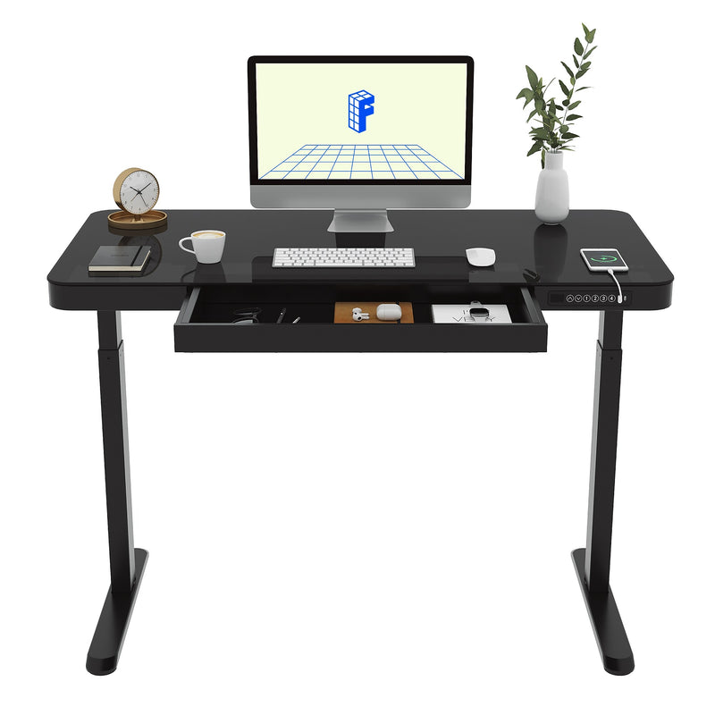 FlexiSpot EG9 48"W Electric Adjustable Glass Top Standing Desk, Black (EG9B-E)