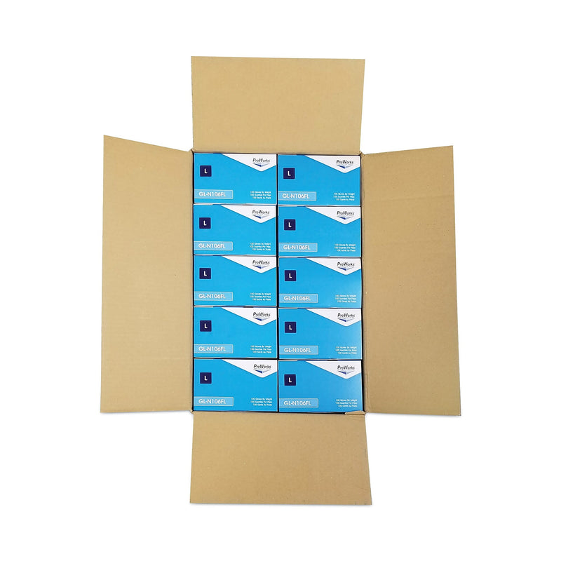 HOSPECO ProWorks Exam Grade Disposable Nitrile Gloves, Powder-Free, Large, Blue, 100/Box, 10 Boxes/Carton (HOSGLN106FL)