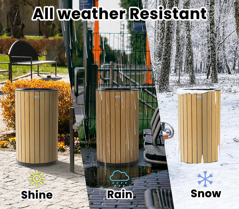 Alpine Industries Steel Outdoor Trash Can with Open Lid, 32 Gallon, Cedar (ALP4400-01-CD)