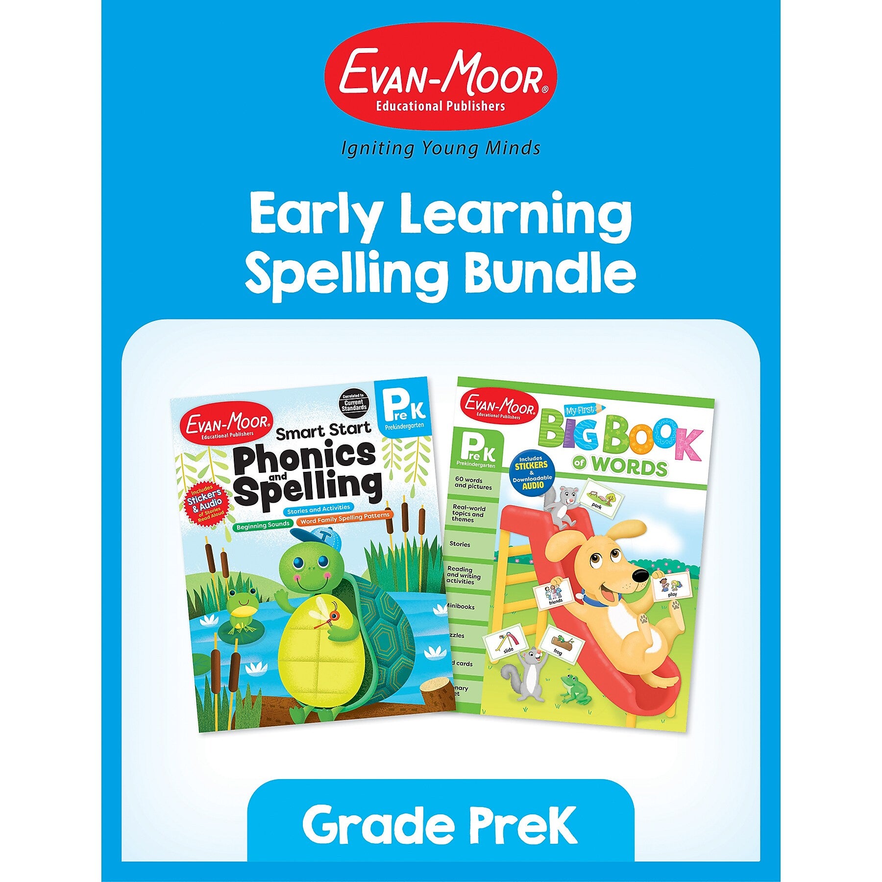 Evan-Moor Early Learning Spelling Activity Book Bundle, Grade PreK Workbook, 2 Books/Set