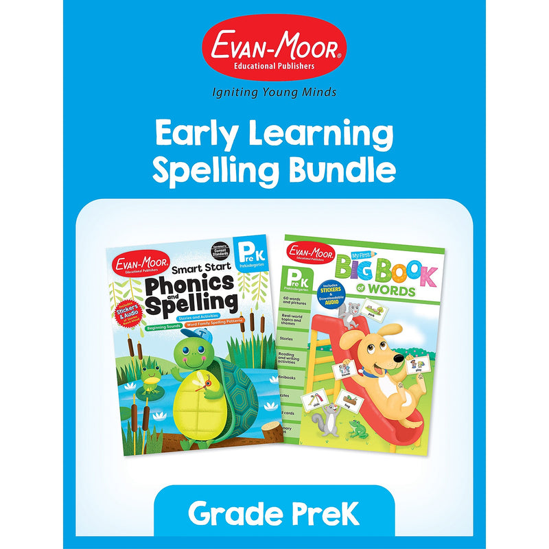 Evan-Moor Early Learning Spelling Activity Book Bundle, Grade PreK Workbook, 2 Books/Set