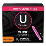 Kotex U Click Compact Super Plus Absorbency Tampons, Plastic Applicator, 16/Box, 8 Boxes/Carton (51582)