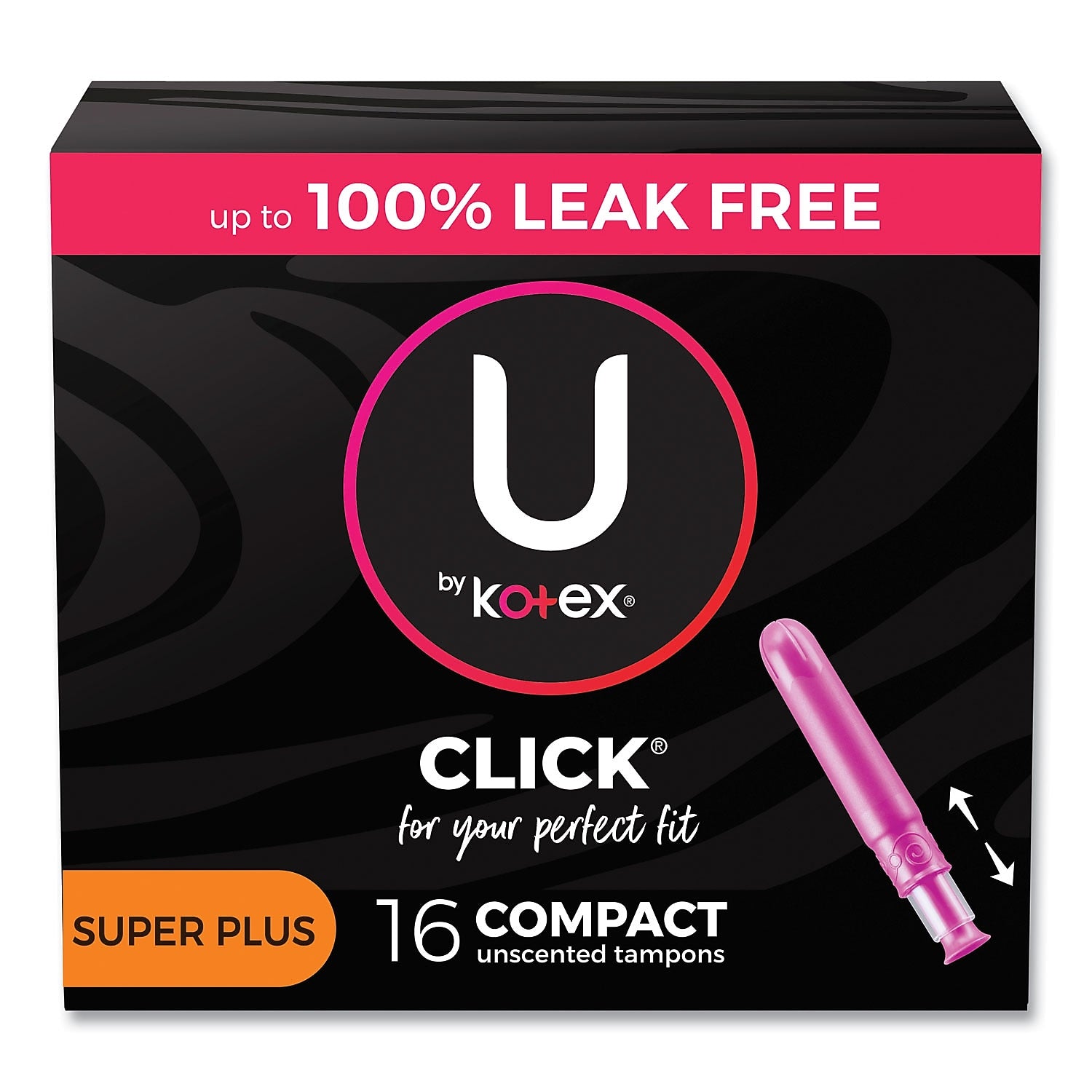 Kotex U Click Compact Super Plus Absorbency Tampons, Plastic Applicator, 16/Box, 8 Boxes/Carton (51582)