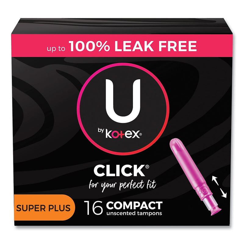 Kotex U Click Compact Super Plus Absorbency Tampons, Plastic Applicator, 16/Box, 8 Boxes/Carton (51582)