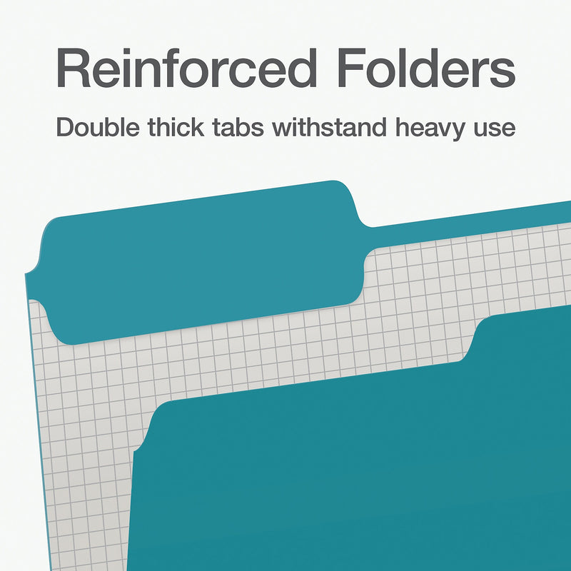 Pendaflex Heavy Duty File Folder, 1/3-Cut Tab, Assorted, Letter Size, Teal, 100/Box (1006995)