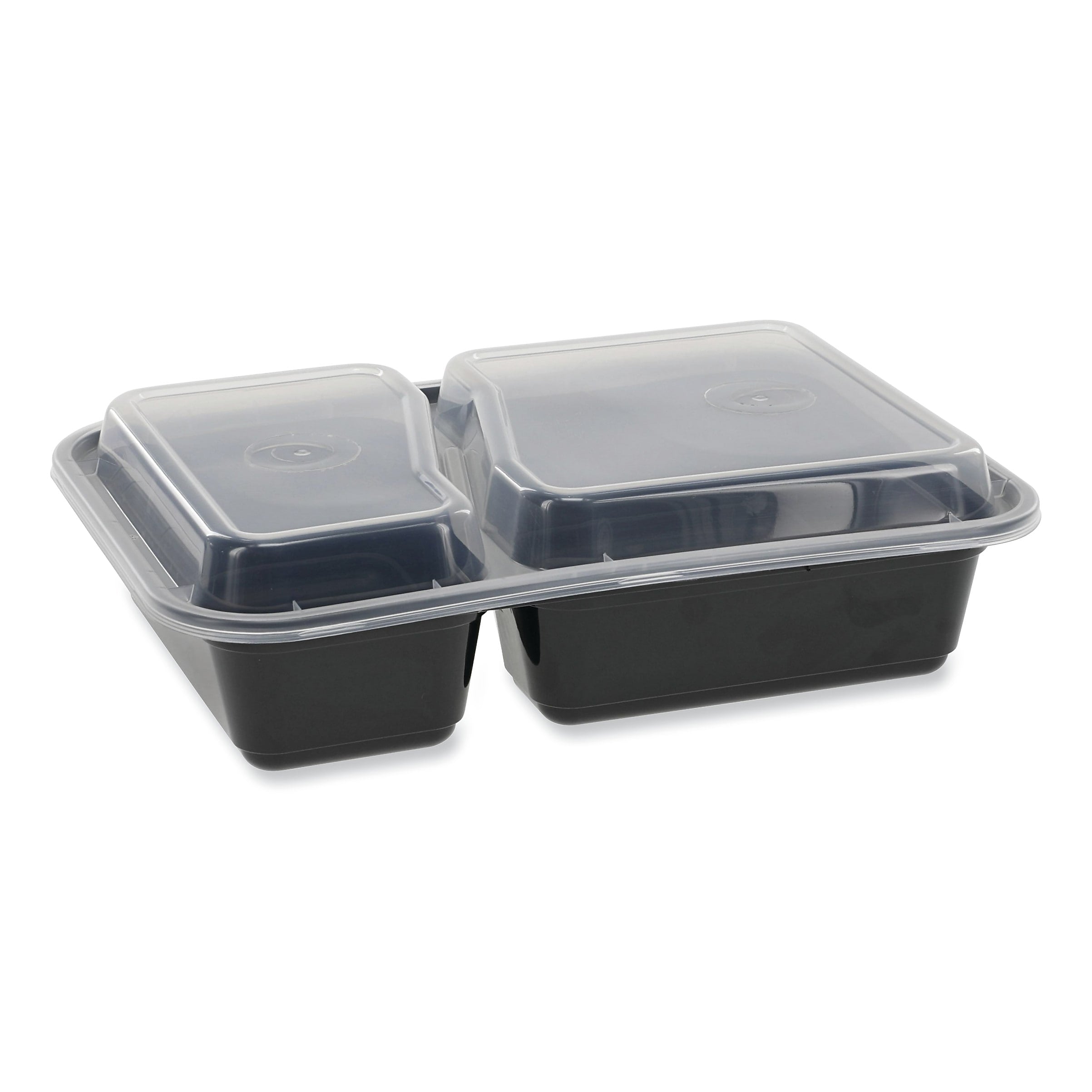 Pactiv Evergreen Newspring VERSAtainer Microwavable Containers, 2-Compartment, 30 oz, Black/Clear, Plastic, 150/CT