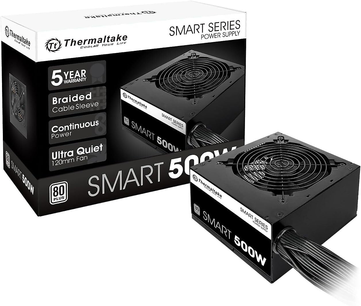 Thermaltake Smart 500W ATX 80 PLUS Power Supply, Black (PS-SPW-0500NNFAWU-1)