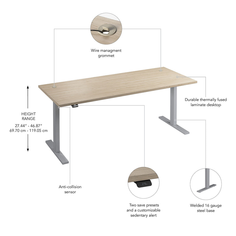 Bush Business Furniture Move 60 Series 72"W Electric Adjustable Standing Desk, Natural Elm/Cool Gray Metallic (M6S7230NESK)