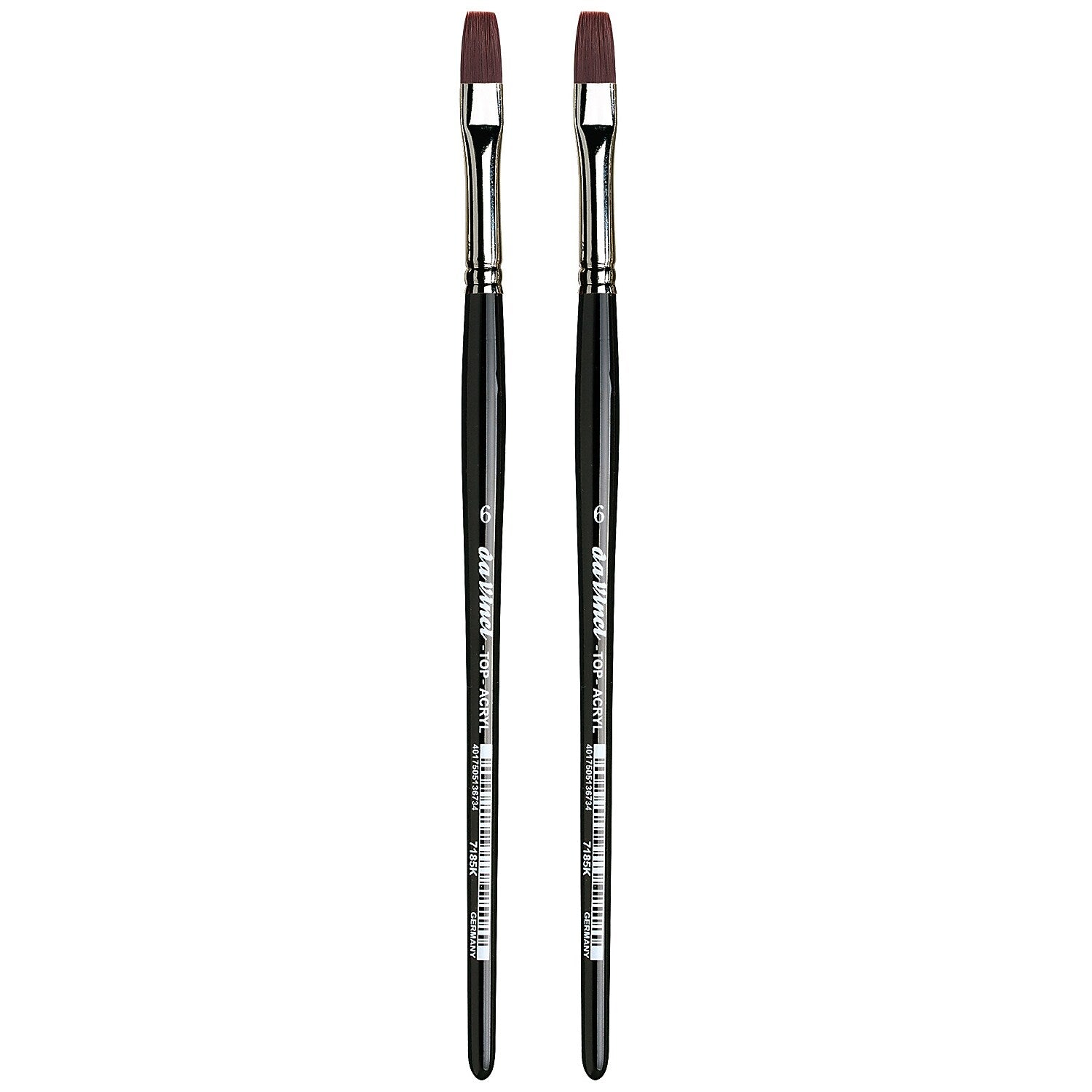 da Vinci TOP-ACRYL Oil and Acrylic Synthetic Bright Red-Brown Flat Brush, 2 Brushes/Pack (DVXVA7185K6-2)