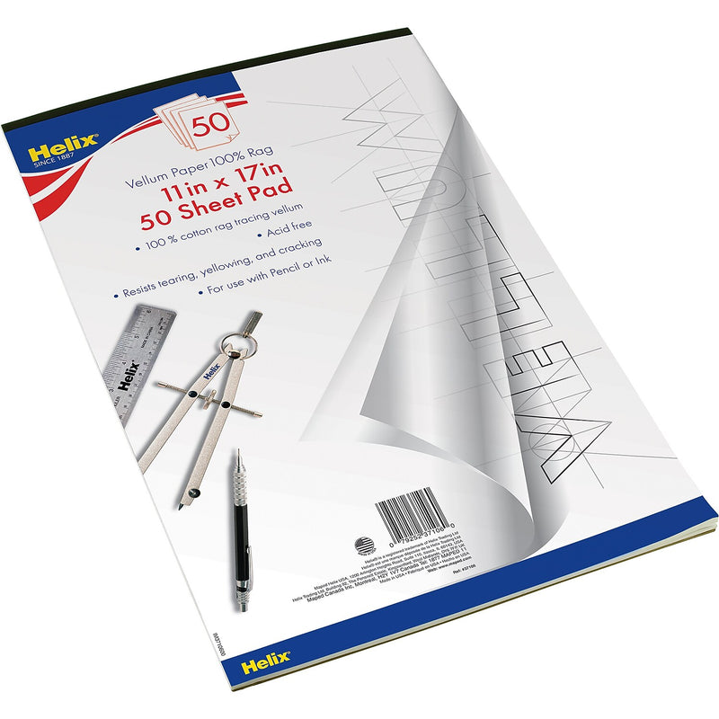 Helix® Vellum Paper Pad, 100% Rag, 11" x 17", White, 50 Sheets (MAP37106)