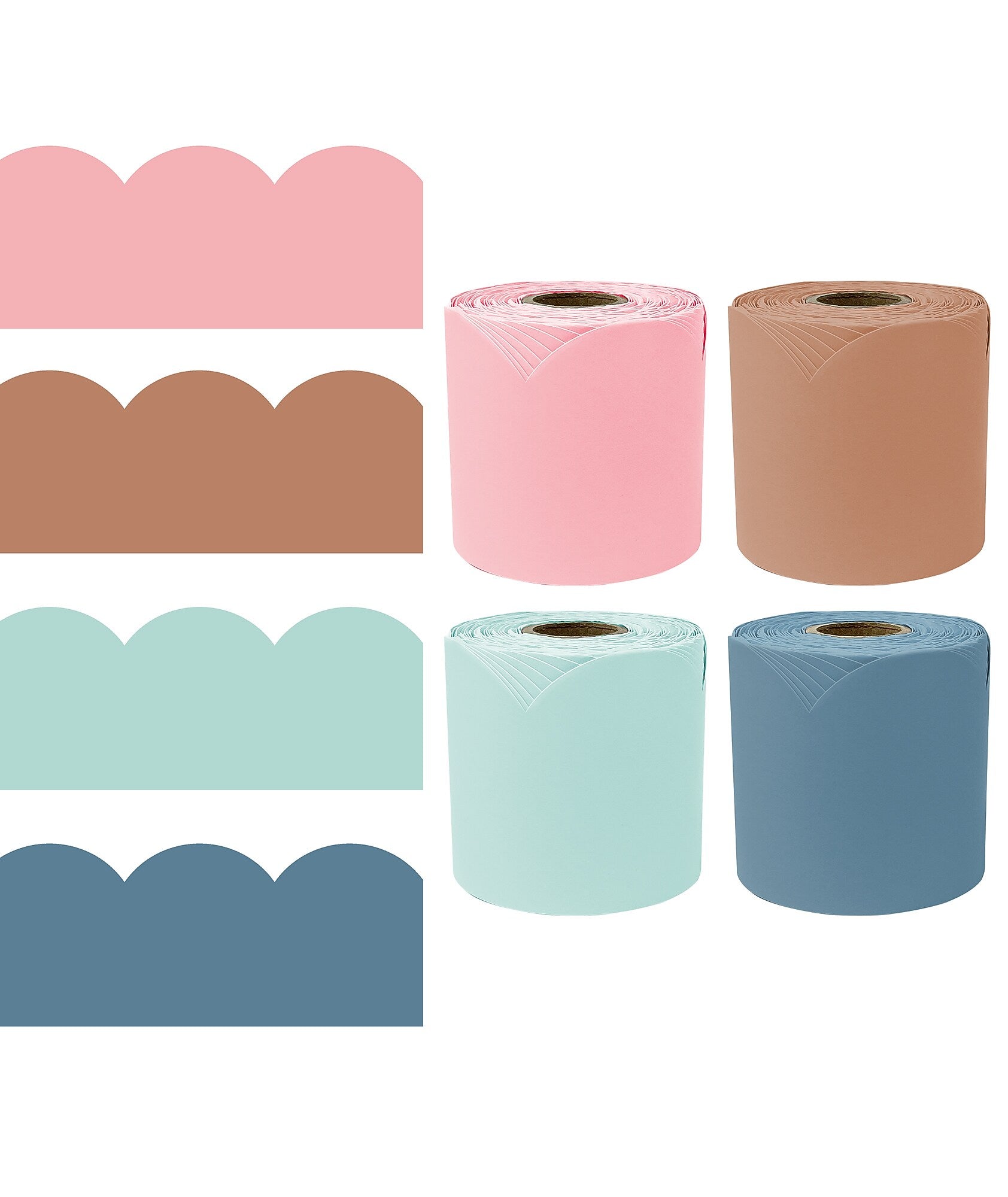 Carson Dellosa Rolled Scalloped Borders, 3" x 65', Modern Boho, 4/Pack (145414)