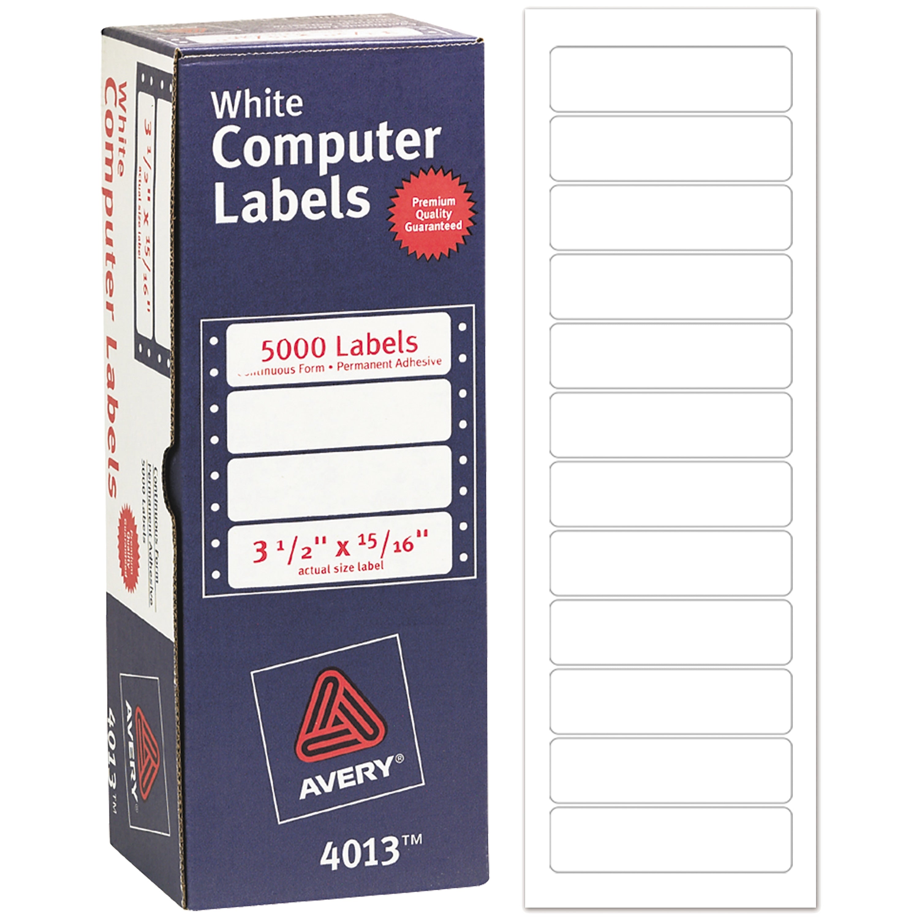 Avery Computer Labels, Dot Matrix Labels and Pin-Feed Labels, 15/16" x 3-1/2", White, 5,000 Labels/Pack (4013)
