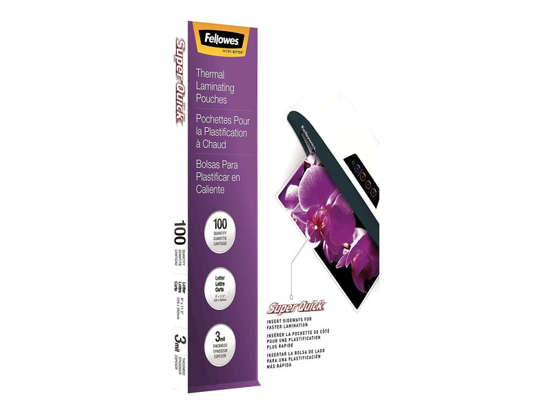 Fellowes SuperQuick Thermal Laminating Pouches, Letter Size, 3 Mil, 100/Pack (5245801)