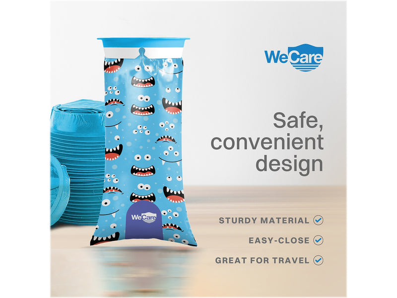 WeCare Monsters Kids' Disposable Emesis Bag for Nausea and Motion Sickness, Multicolor (WC-EMES-M-5)