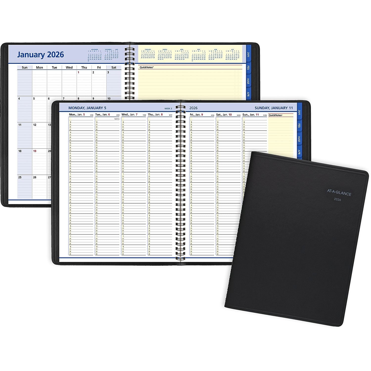 2026 AT-A-GLANCE QuickNotes 8.25" x 11" Weekly & Monthly Appointment Book, Faux Leather Cover, Black (76-950-05-26)