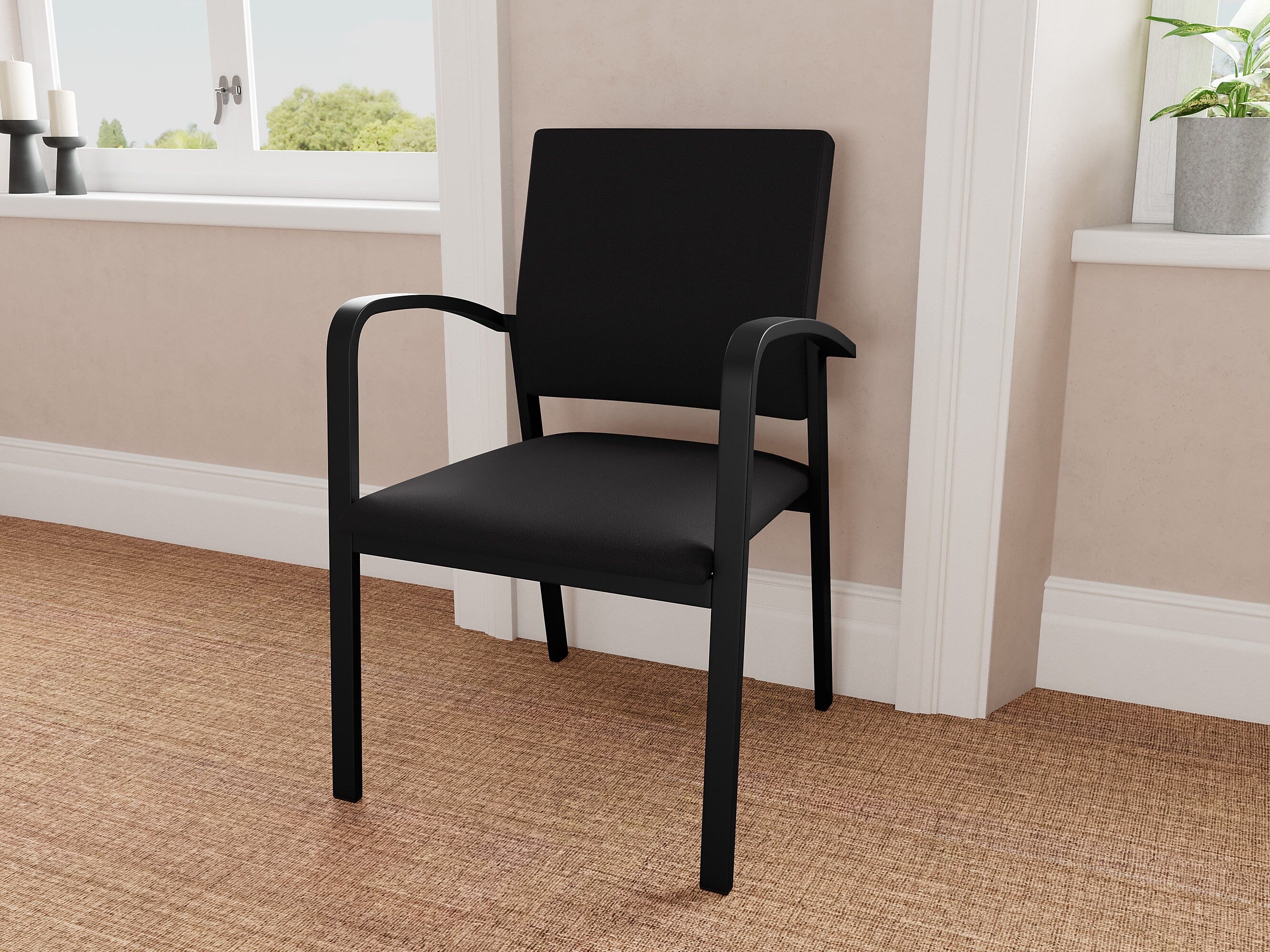 Lesro Newport Fabric Guest Chair, Open House Black/Black (NP1101.SBK-01OHBK)