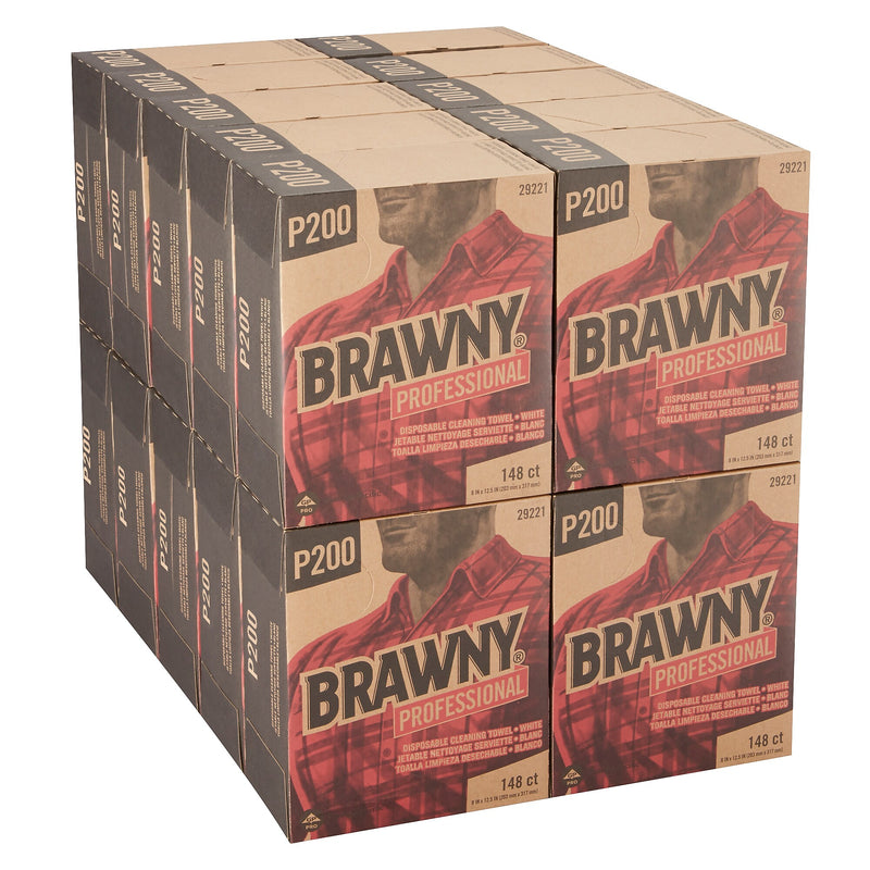 Brawny P200 Paper Cleaning Wipers, 12.5" x 8", White, 20/Carton (29221)