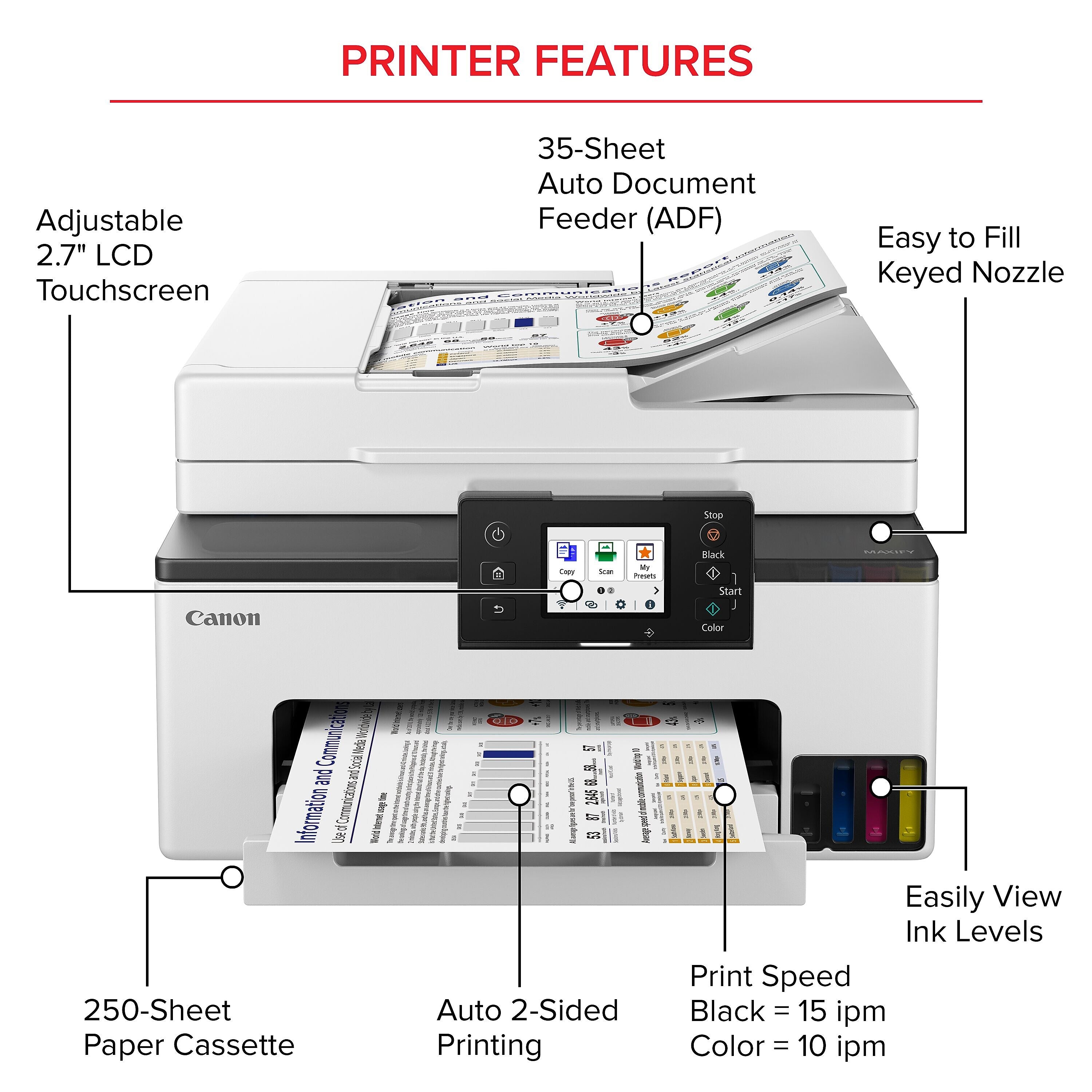 Canon MAXIFY GX2020 Wireless Color Inkjet Printer, All-In-One, Print, Scan, Copy, Fax (GX2020)