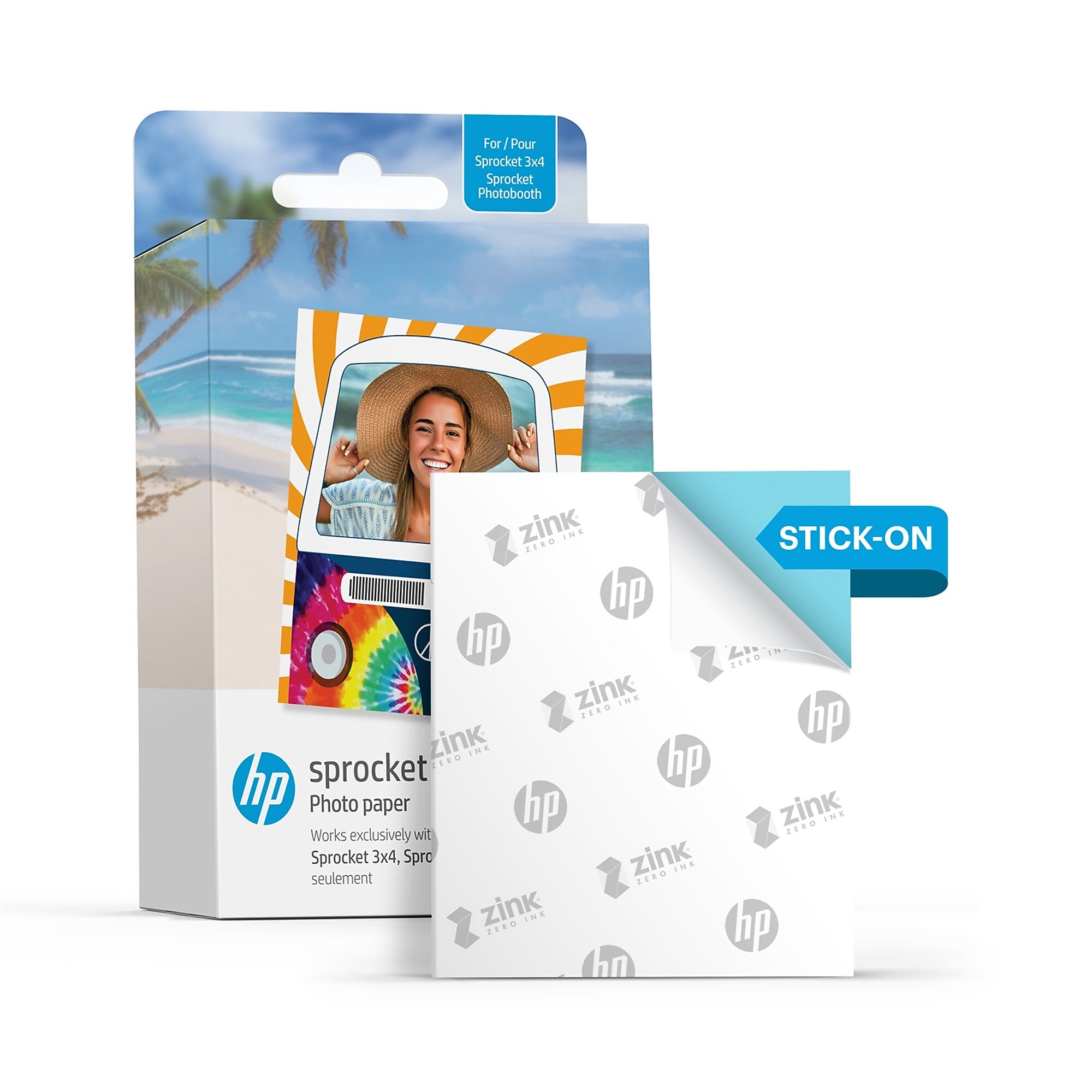 HP Sprocket 3.5 x 4.25" Zink Sticky-Backed Photo Paper, 100 Sheets/Pack (HPIZ3X4100)
