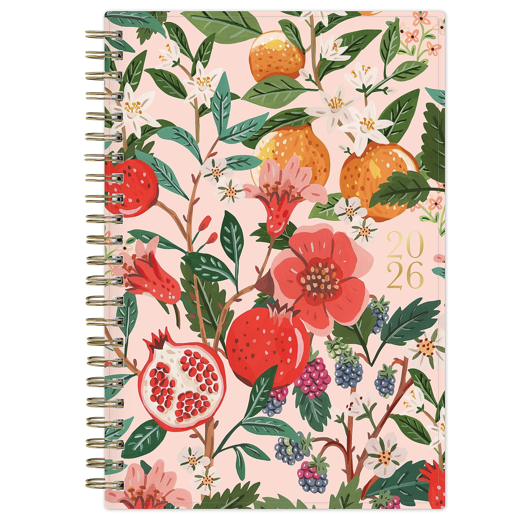 2026 Blue Sky Bespoke Letterpress Pomegranate Blush 5" x 8" Calendar Year Weekly & Monthly Planner, Faux Leather Cover (156222)