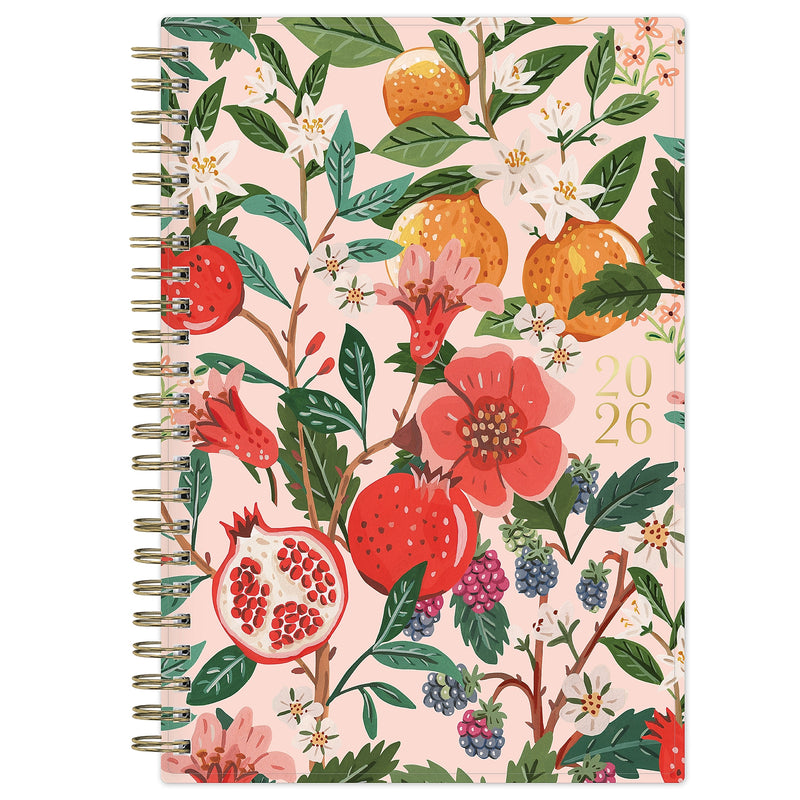 2026 Blue Sky Bespoke Letterpress Pomegranate Blush 5" x 8" Calendar Year Weekly & Monthly Planner, Faux Leather Cover (156222)