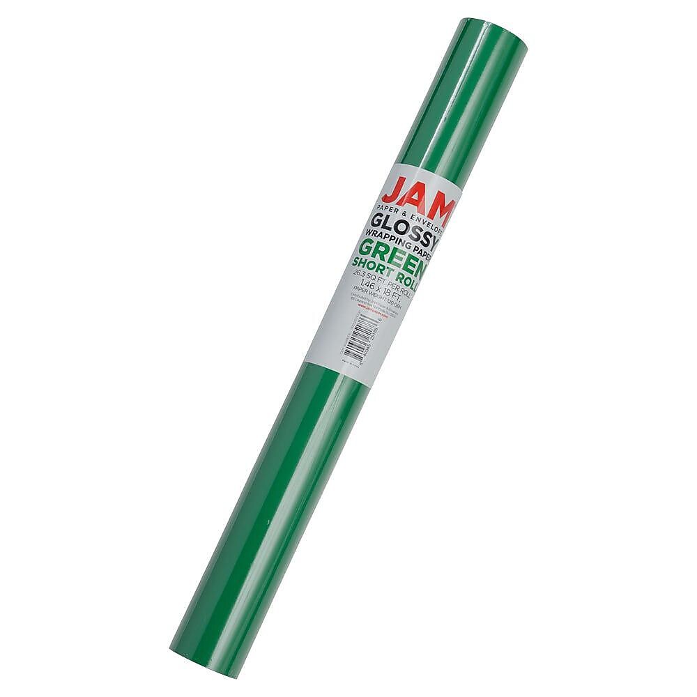 JAM Paper Short Mini Roll Wrapping Paper, 26.3 sq. ft., Green, 2/Pack(165S25263grg)