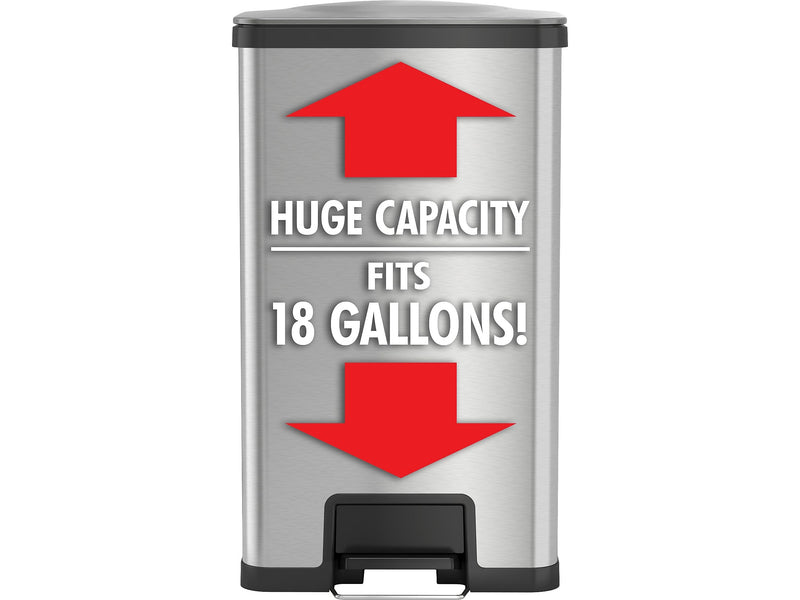 HLS Commercial Stainless Steel Step Trash Can with Hinged Lid, 18-Gallon, Silver (HLS18SS)