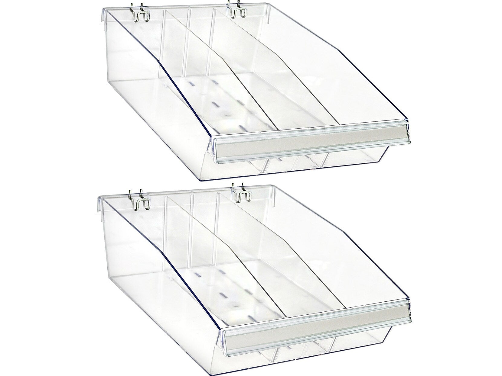 Azar 5.75" x 11.75" Pegboard 3-Compartment Large Deep Bin Tray, Clear, 2/Pack (556134-L-DIV-2PK)