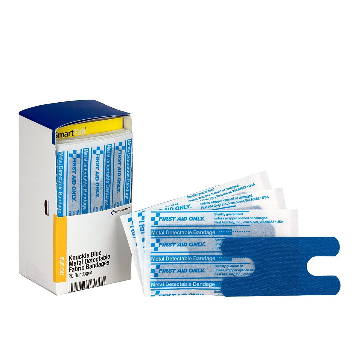SmartCompliance Knuckle Metal Detectable Fabric Bandages, 1.5" x 3", 20/Box (FAE-3030)