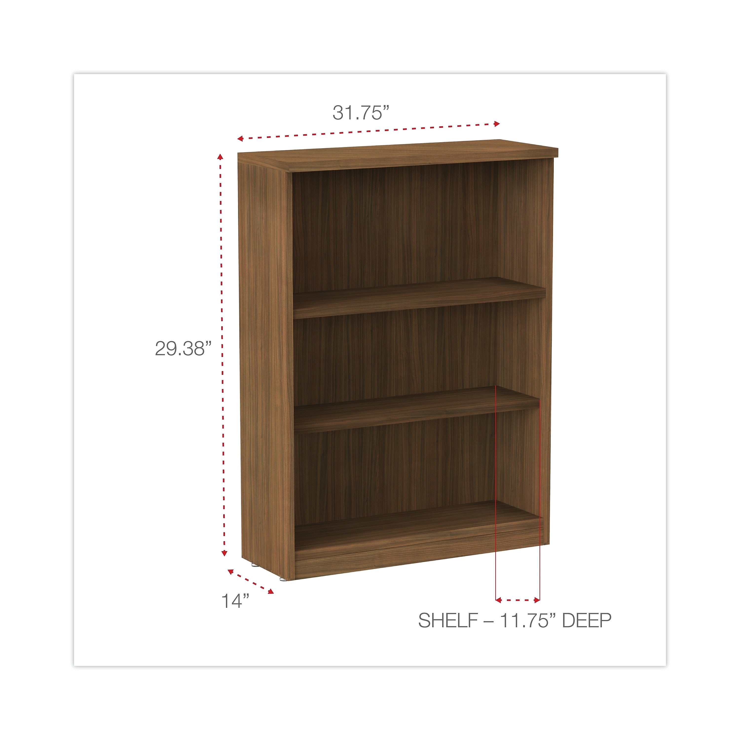 Alera Valencia 39.38"H 3-Shelf Bookcase with Adjustable Shelf, Modern Walnut (ALEVA634432WA)