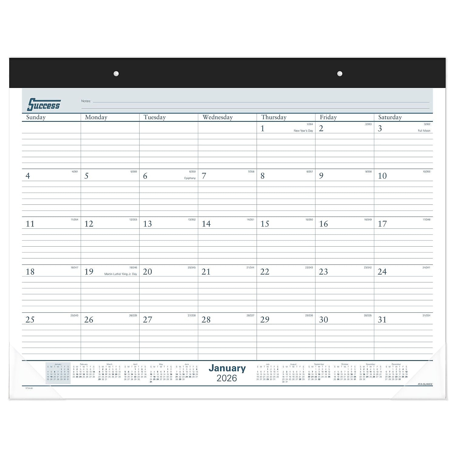 2026 AT-A-GLANCE Success 21.75" x 17" Monthly Desk Pad Calendar, White/Blue (ST24-00-26)