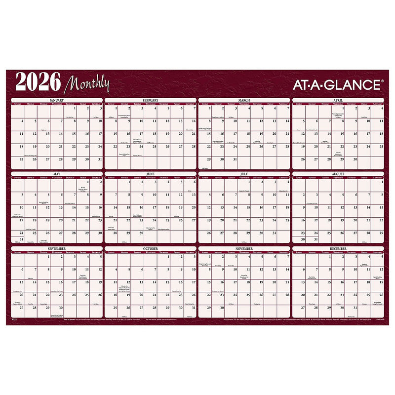 2026 AT-A-GLANCE 48" x 32" Yearly Dry Erase Wall Calendar, Reversible, Red/Blue (A152-26)