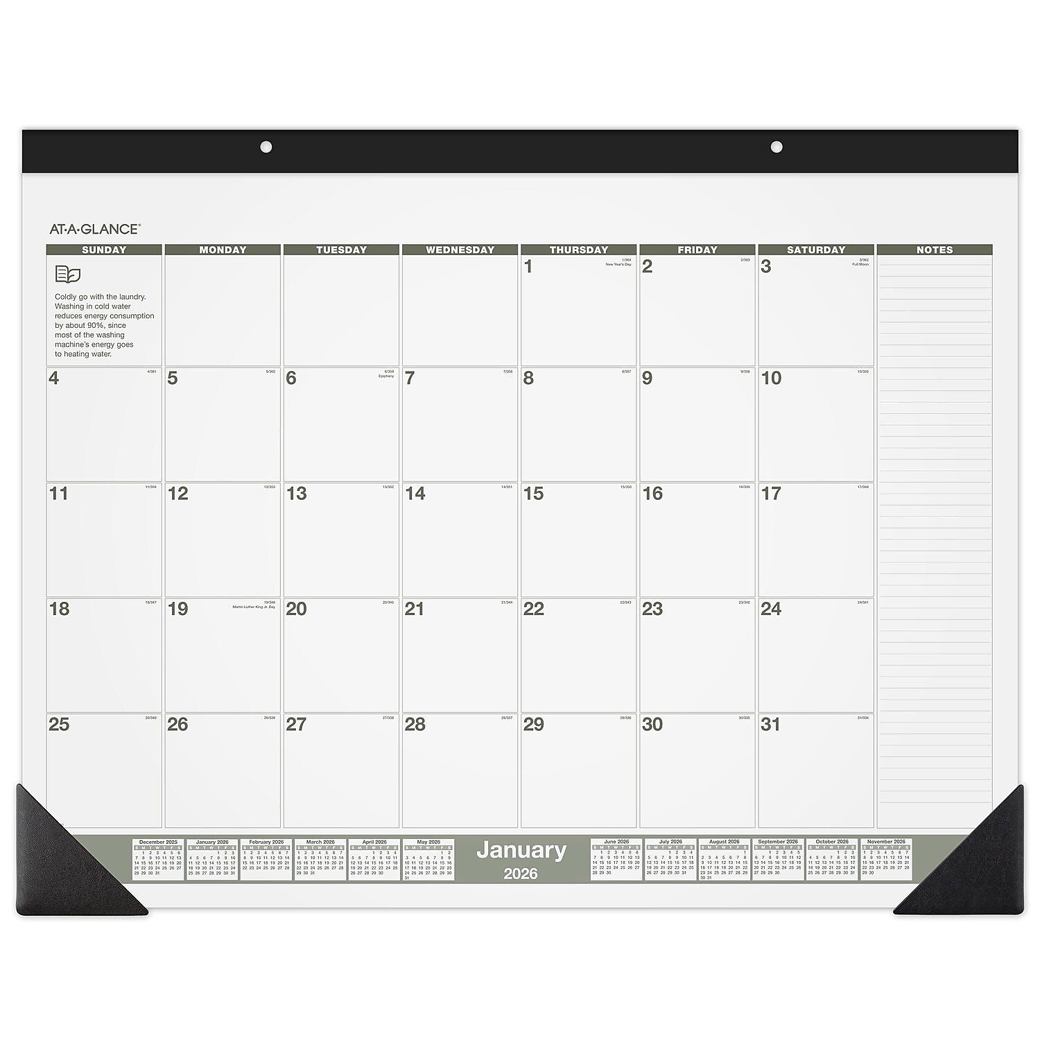 2026 AT-A-GLANCE Recycled 21.75" x 17" Monthly Desk Calendar, Green/Black (SK32G-00-26)