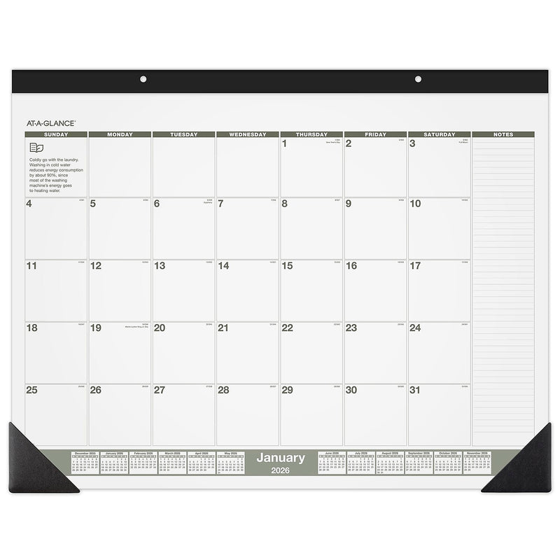 2026 AT-A-GLANCE Recycled 21.75" x 17" Monthly Desk Calendar, Green/Black (SK32G-00-26)