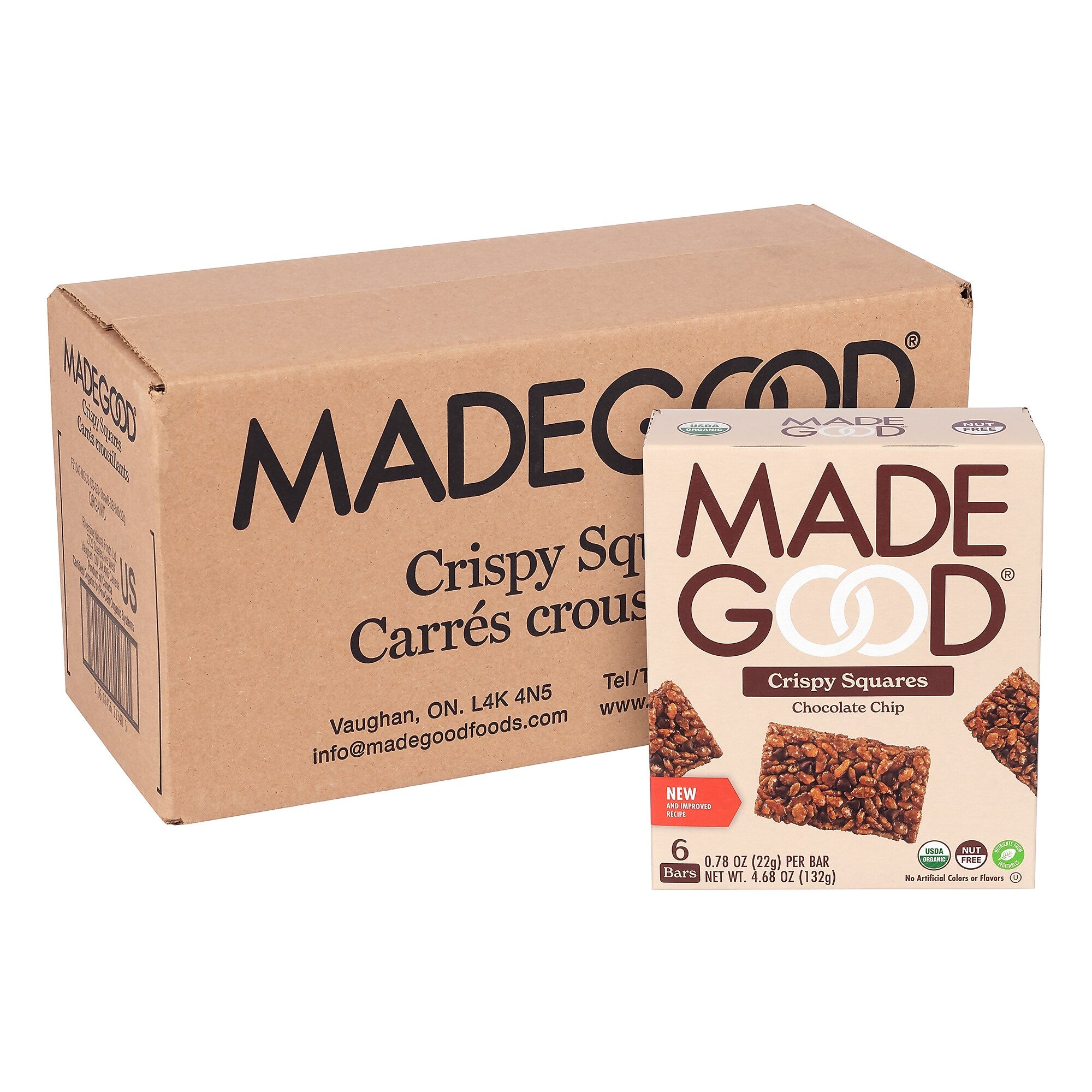 Madegood Gluten Free Chocolate Chip Crispy Squares, 0.78 oz., 6/Box, 6 Boxes/Pack (307-00429)