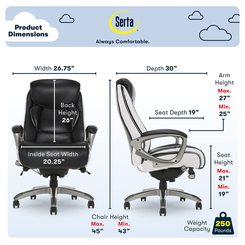 Serta Lautner Ergonomic Bonded Leather Swivel Executive Chair, Black/Cream (44942)