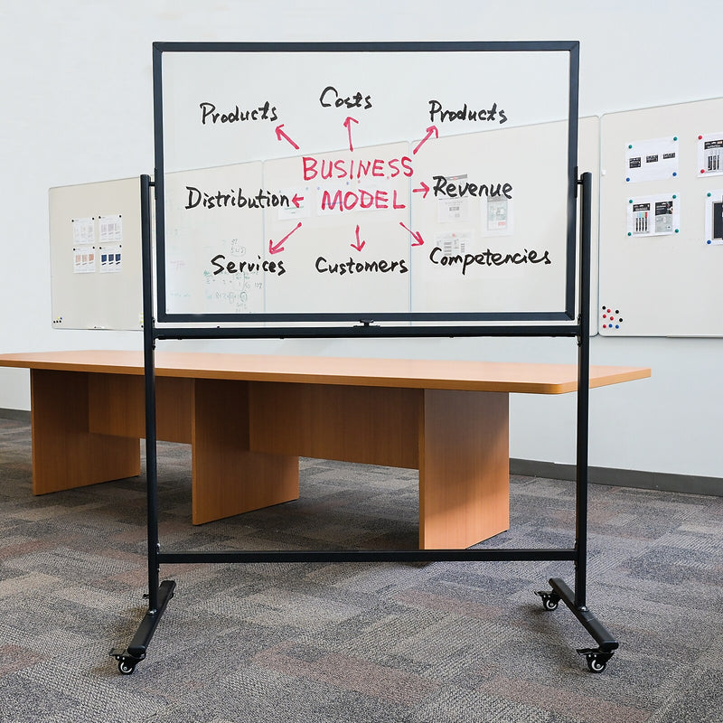 Excello Global Products Glass Mobile Dry-Erase Whiteboard, Aluminum Frame, 48" x 32" (EGP-HD-0552)