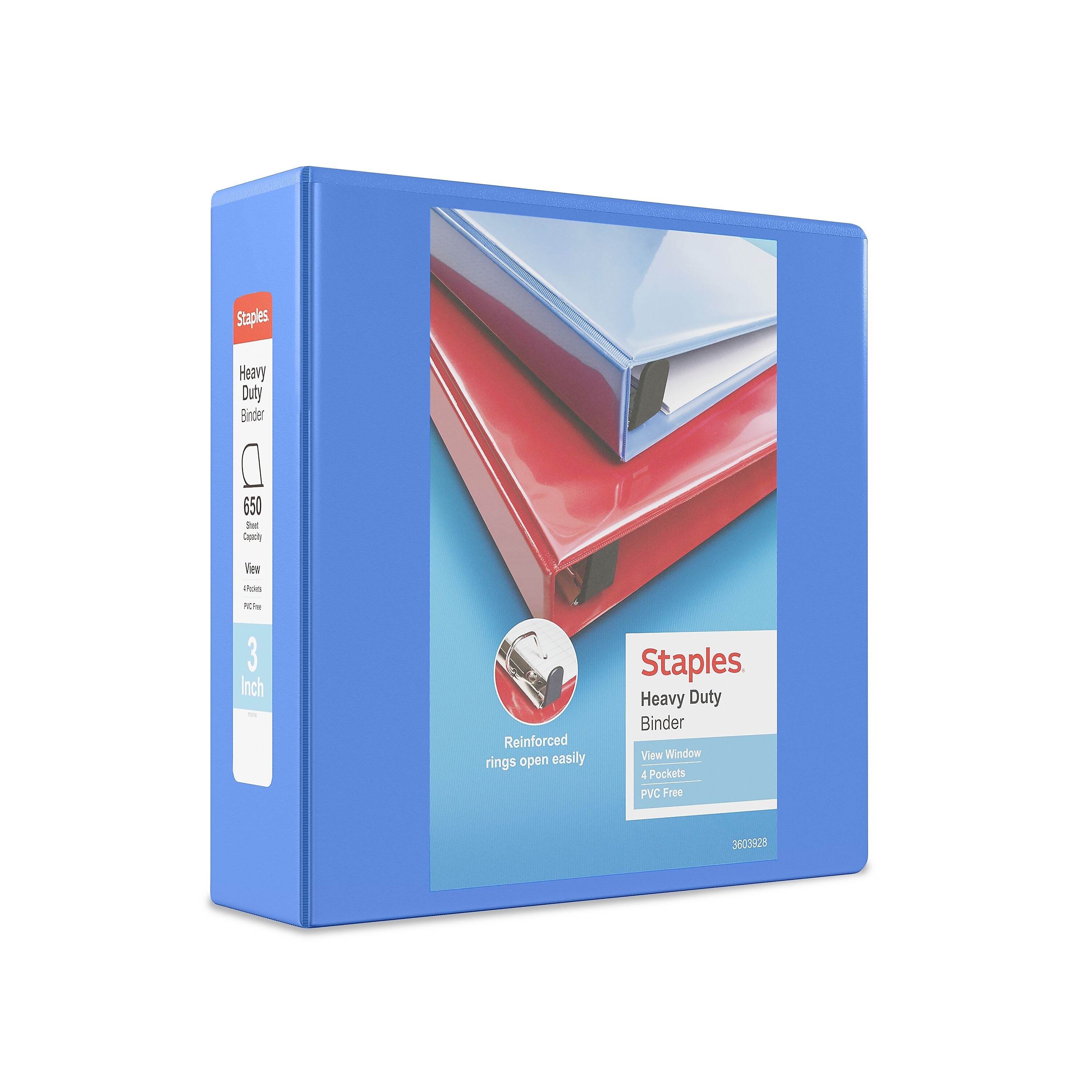 Staples Heavy Duty 3" 3-Ring View Binder, D-Ring, Periwinkle (ST56292-CC)