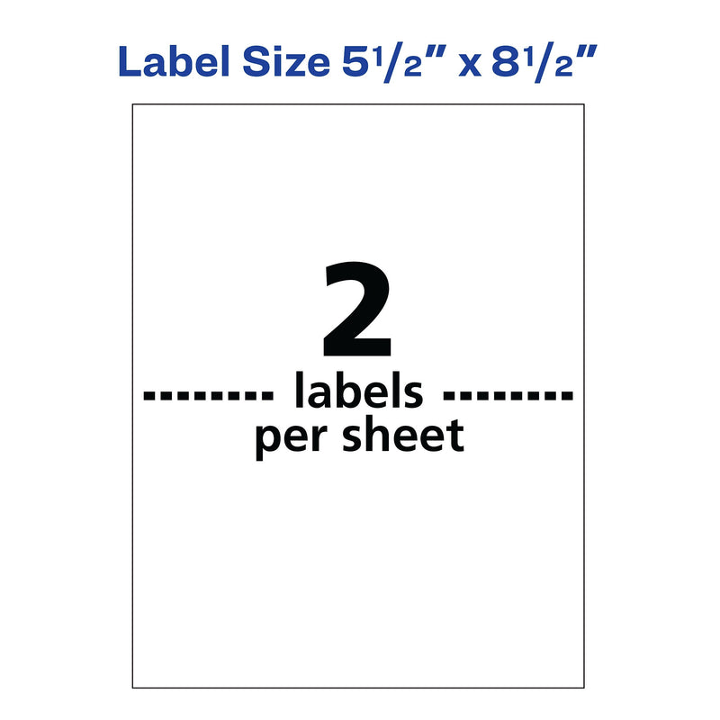 Avery Waterproof Laser Shipping Labels, 5-1/2" x 8-1/2", Matte White, 100 Labels/Box (5526)