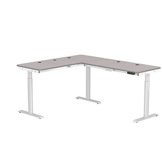 VersaDesk PowerLift 60"W Electric L-Shaped Adjustable Standing Desk, Grey/White (PLLSD6072-WG-APP)
