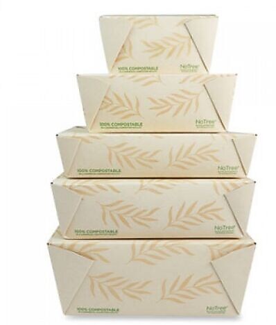 World Centric #8 No Tree Folded Takeout Containers, 46 oz., 5.5" x 6.9" x 2.5", Natural, Sugarcane, 300/Carton (TONT8)
