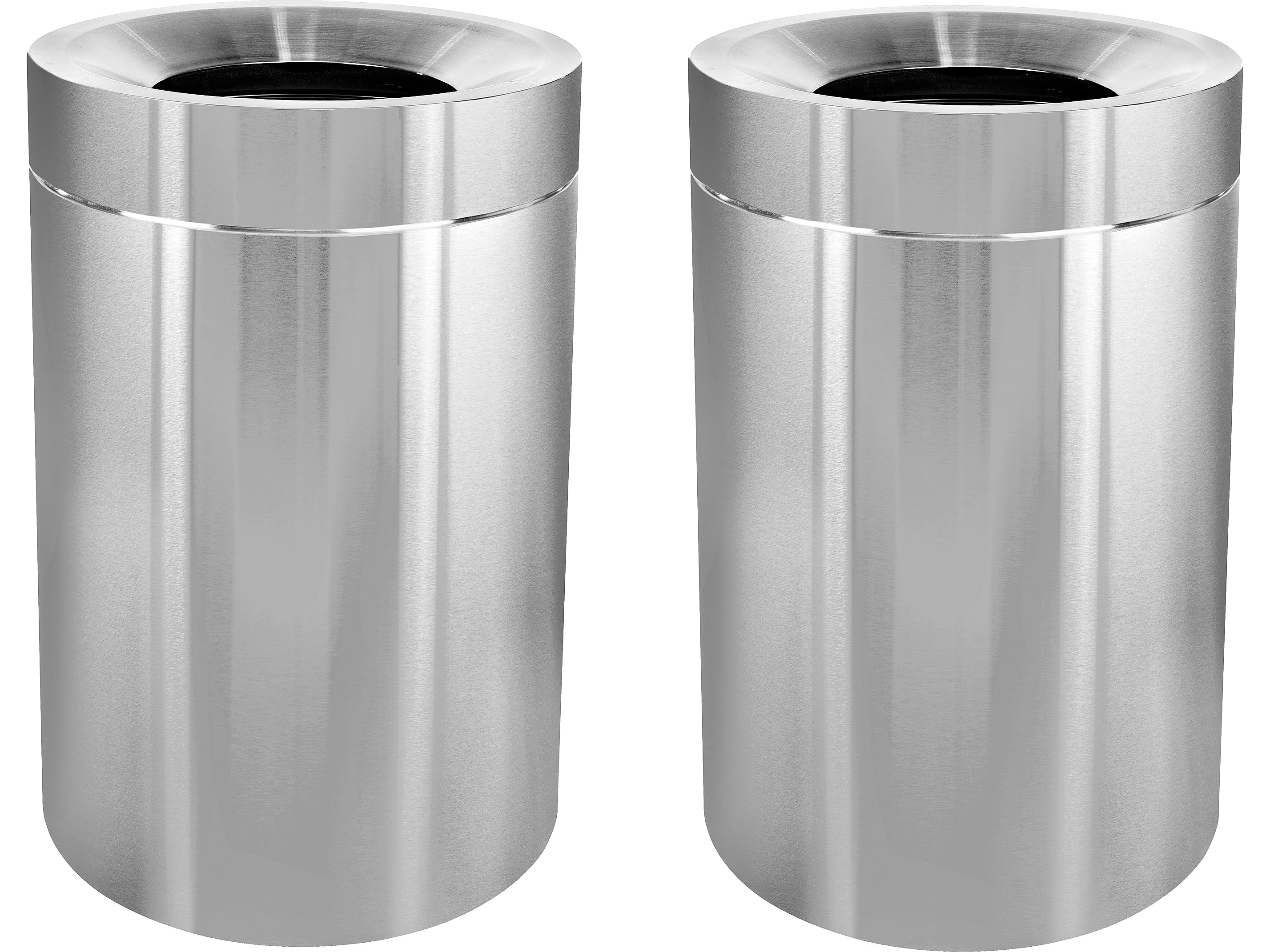 Alpine Industries Stainless Steel Trash Can with Open Lid, 100 Gallon, Silver, 2/Pack (ALP475-50-2PK)