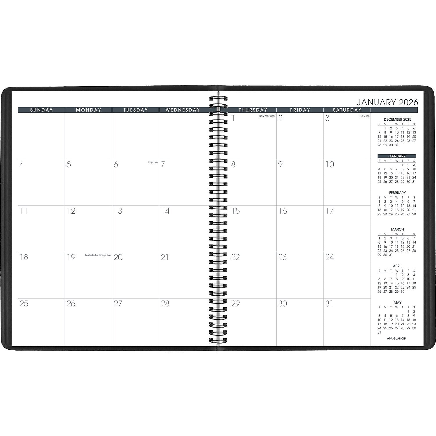 2026 AT-A-GLANCE 8" x 11" Calendar Monthly Planner, Faux Leather Cover, Black (70-260-05-26)