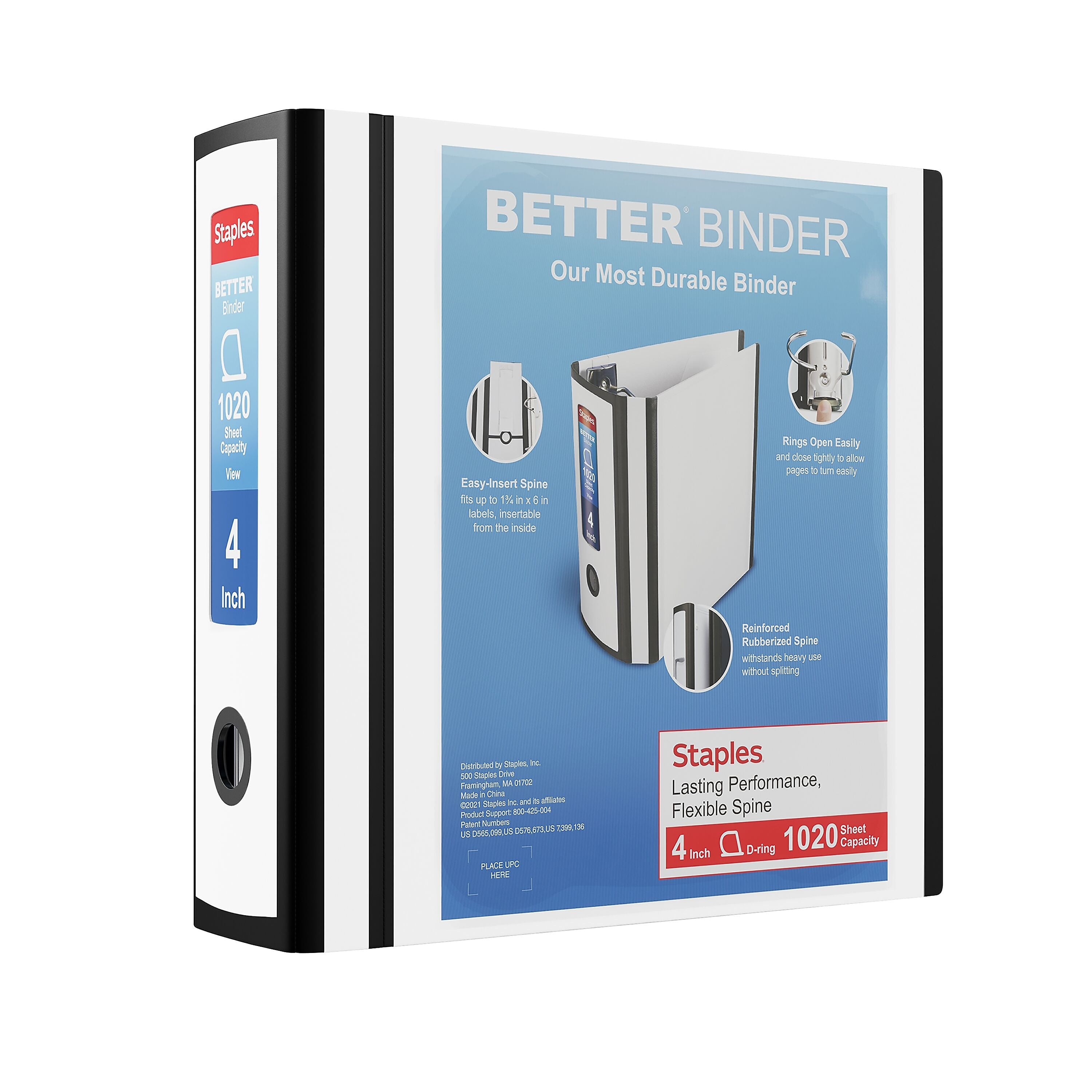 Staples 4" 3-Ring Better Binder, D-Ring, White (ST55817-CC)