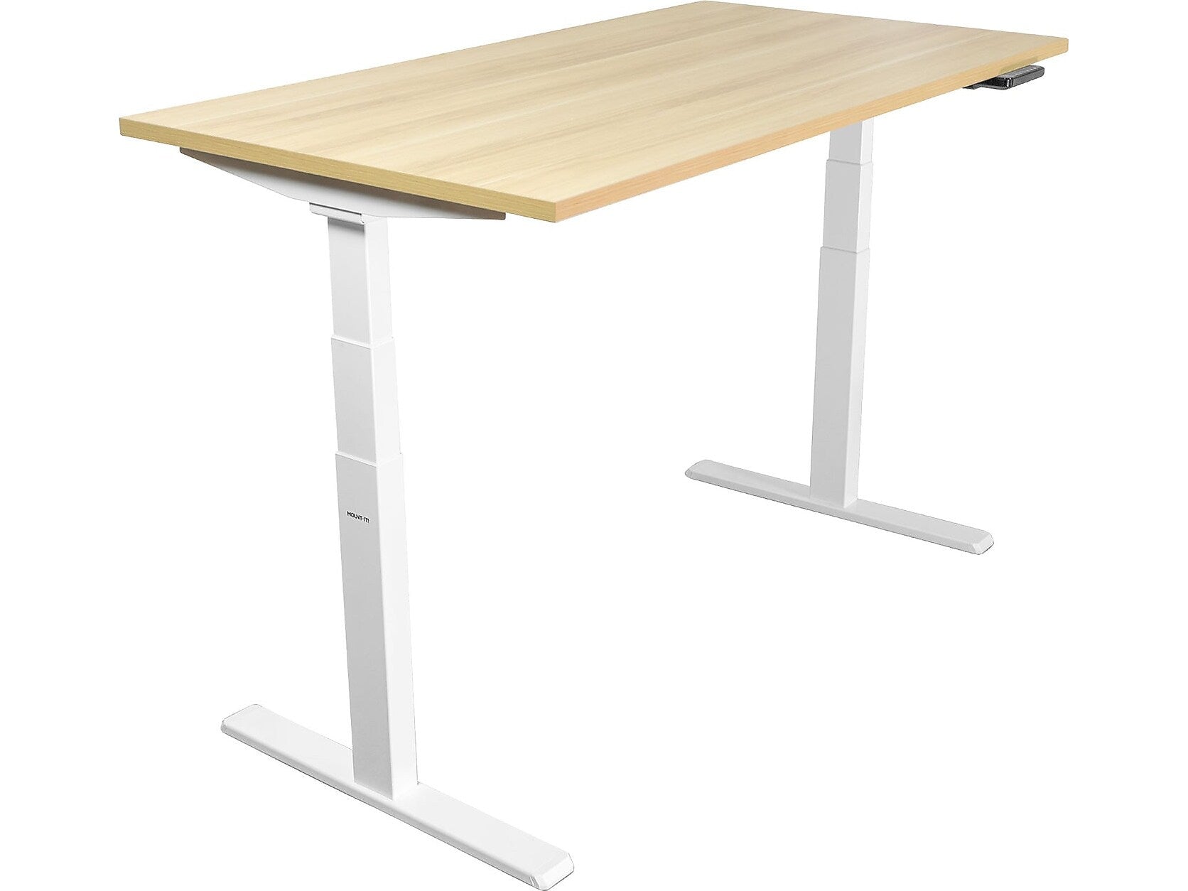 Mount-It! Ultimate 55"W Electric Rectangular Adjustable Standing Desk, Maple/White (MI-18077)