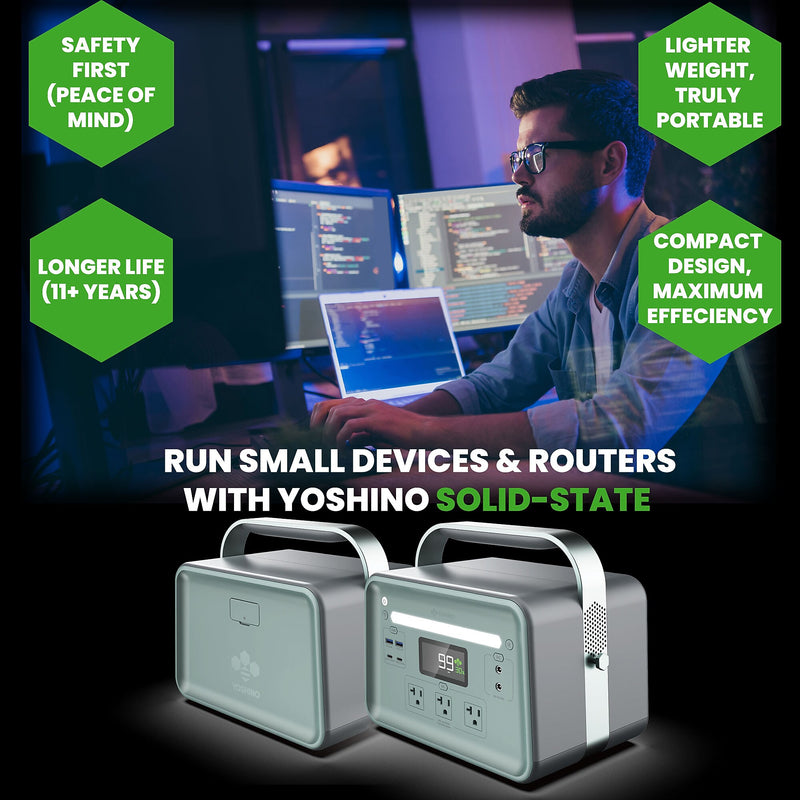 Yoshino B660 SST 9-Port Solid-State Power Station 602Wh, 660W Output/900W Peak Emergency Backup Battery Bank, Pure Sine Wave